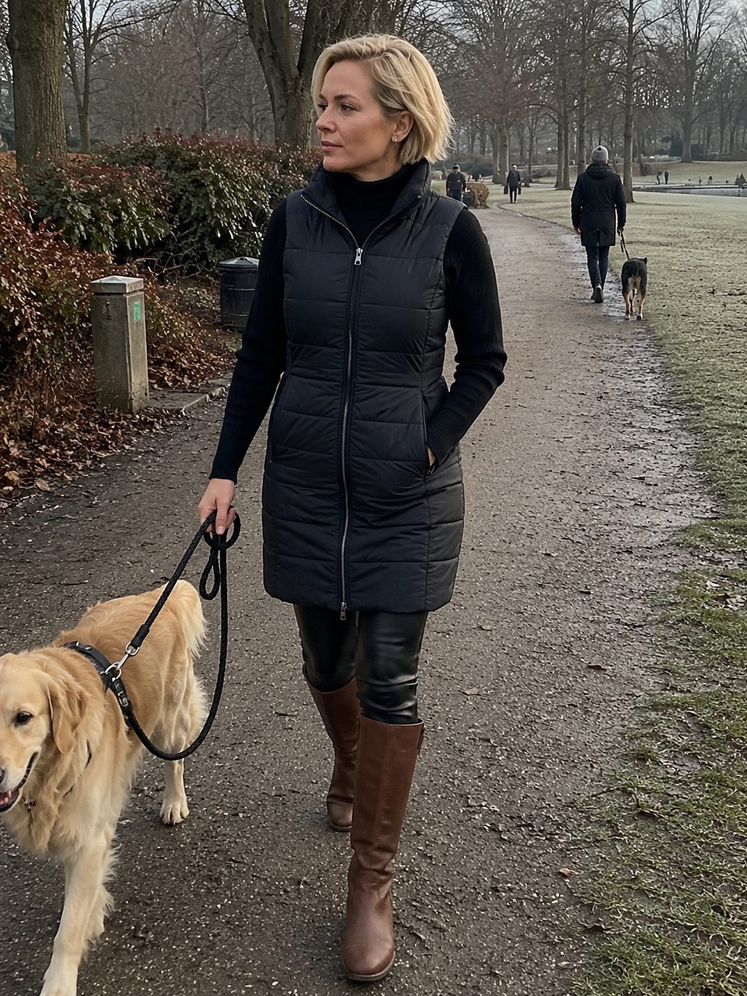 Longline Puffer Vest Over a Roll Neck