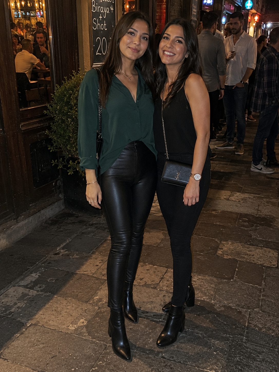 Matte Blouse With Leather Leggings for Evening