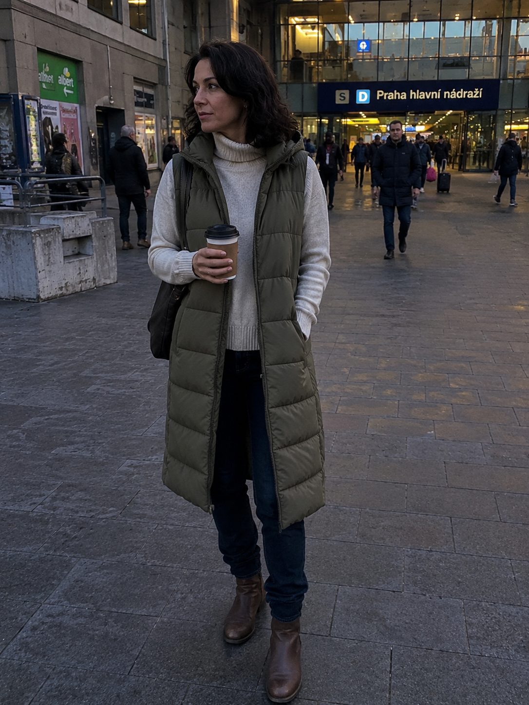 Longline Puffer Vest With a Roll Neck