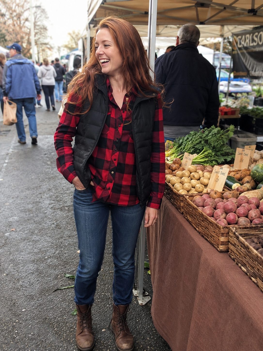 Puffer Vest With a Check Flannel Shirt
