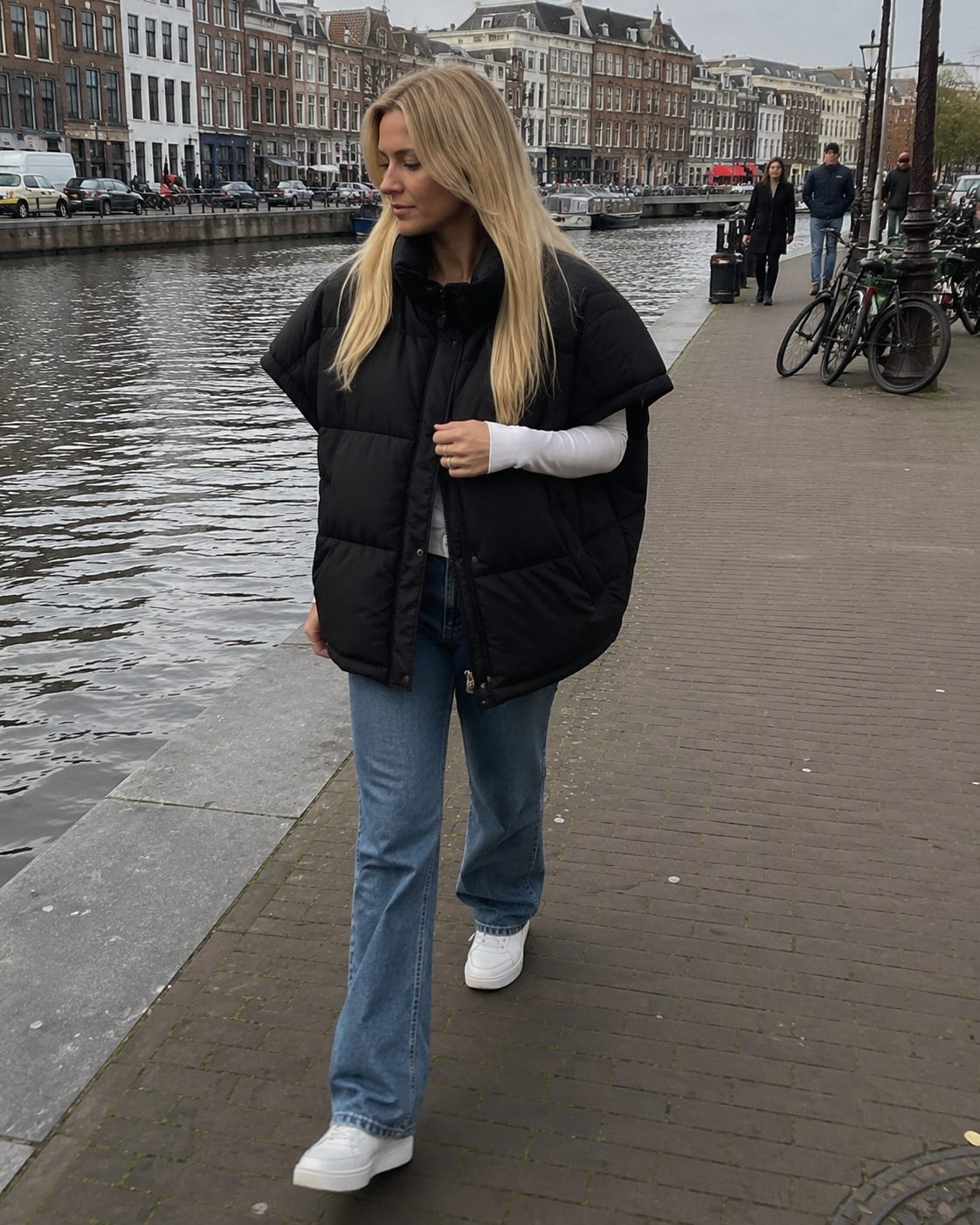 Oversized Puffer Vest as the Only Outer Layer