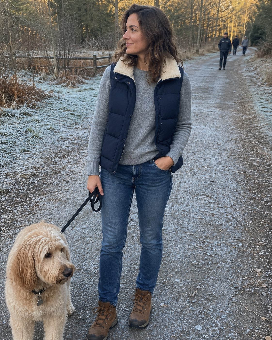 Sherpa-Lined Puffer Vest With Jeans