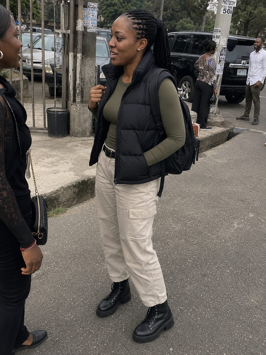 Puffer Vest With Cargo Pants and Boots