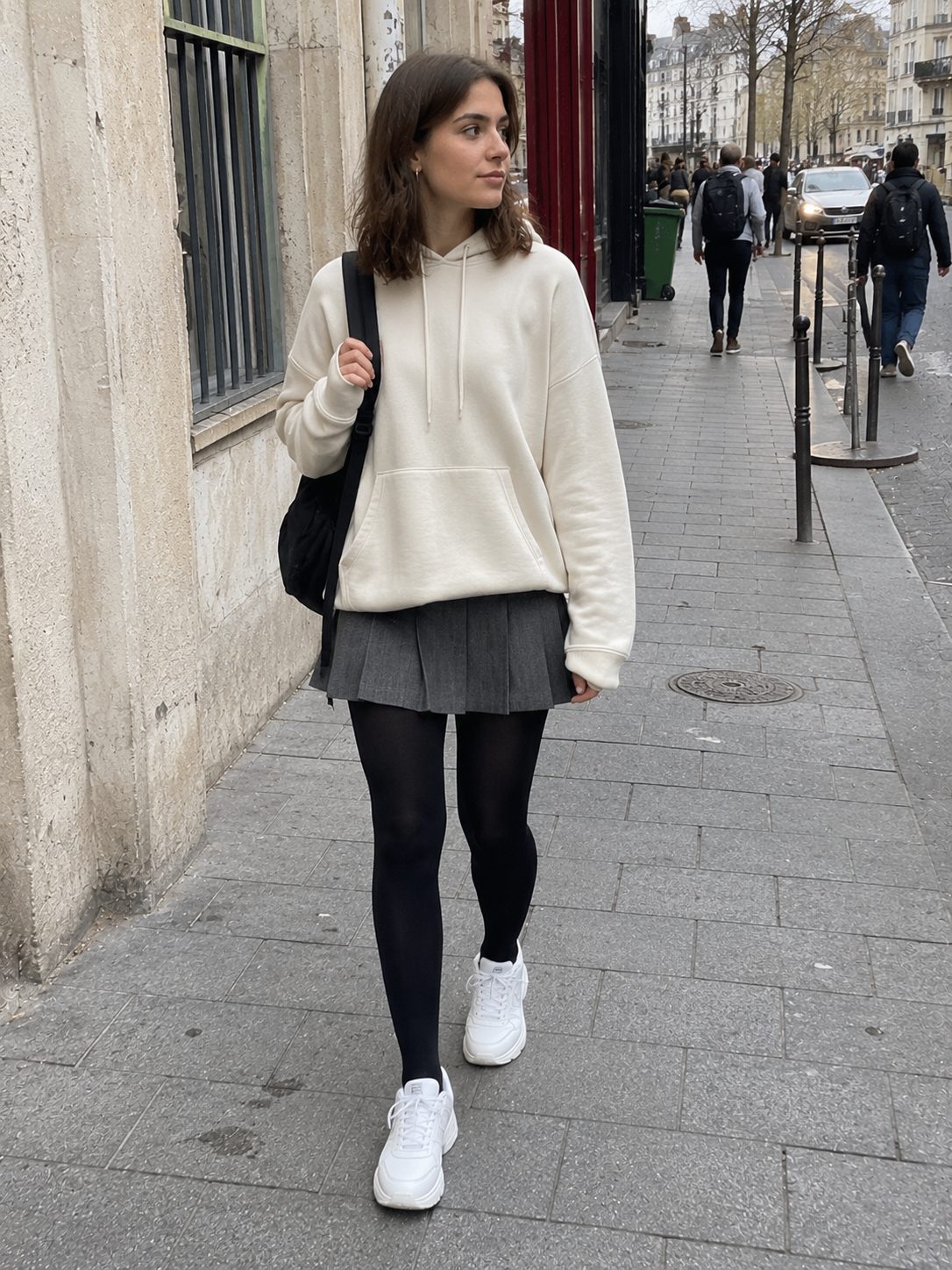 Pleated Mini with an Oversized Hoodie