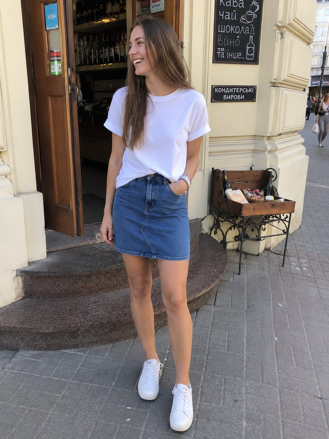 Denim Skirt and a Plain White Tee