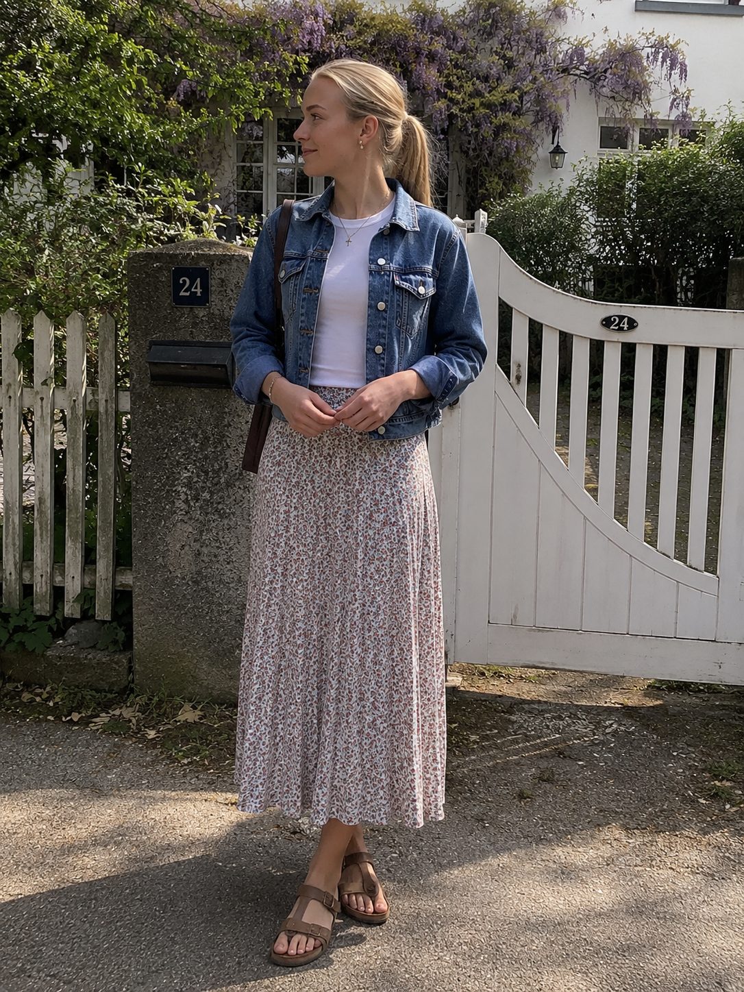 Floral Midi with a Denim Jacket