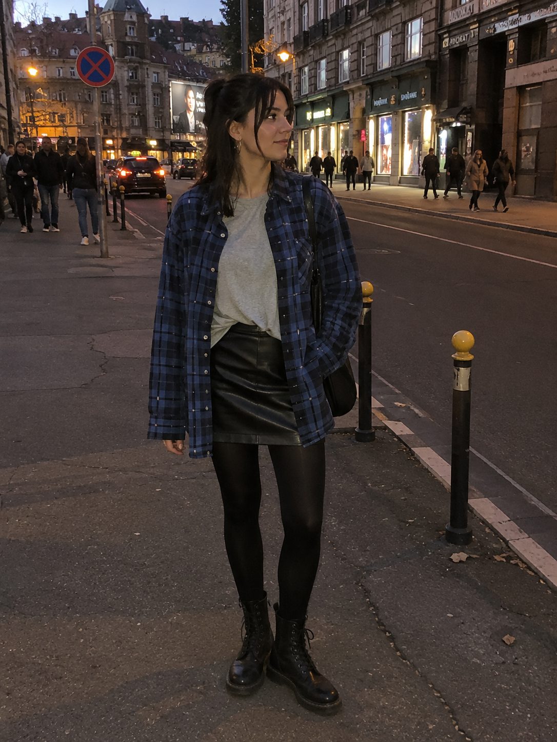 Leather-Look Mini with an Oversized Shirt