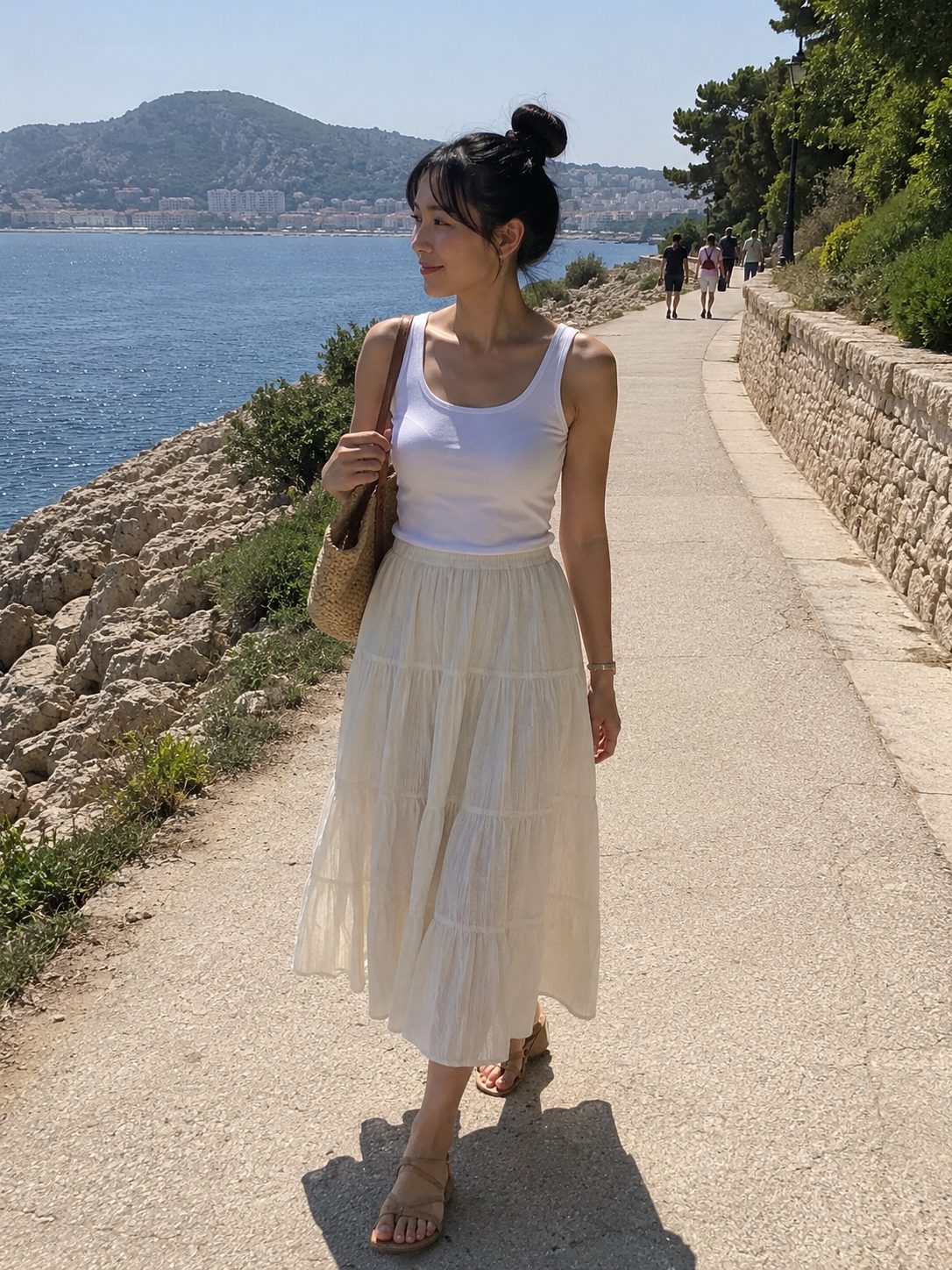 Tiered Cotton Skirt with a Vest Top
