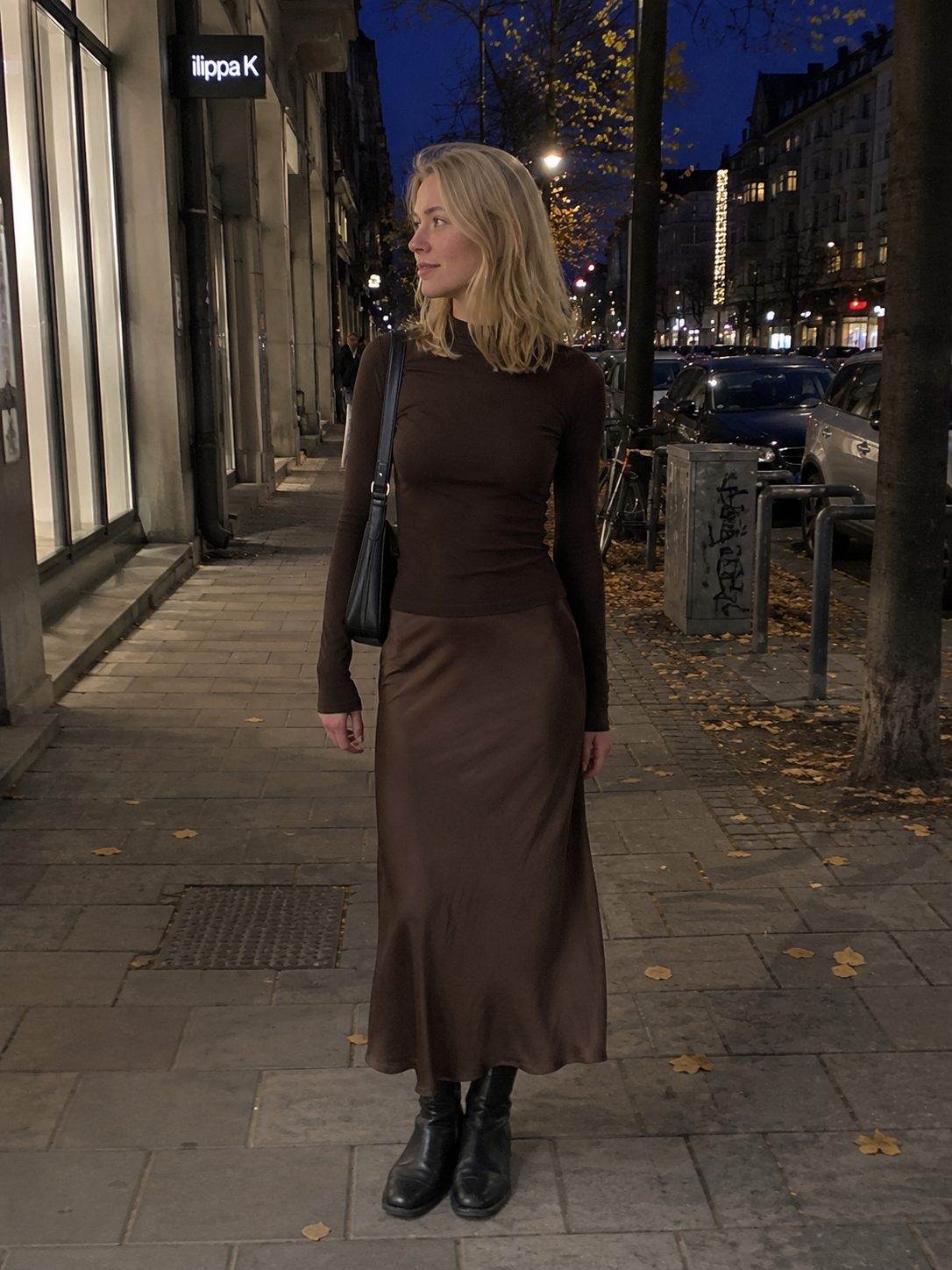 Slip Skirt Over a Long-Sleeve Tee