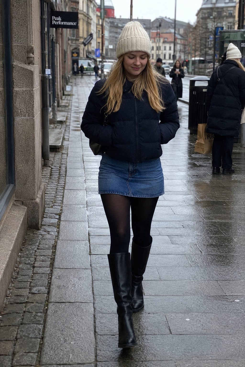 Denim Mini with Tights and Boots