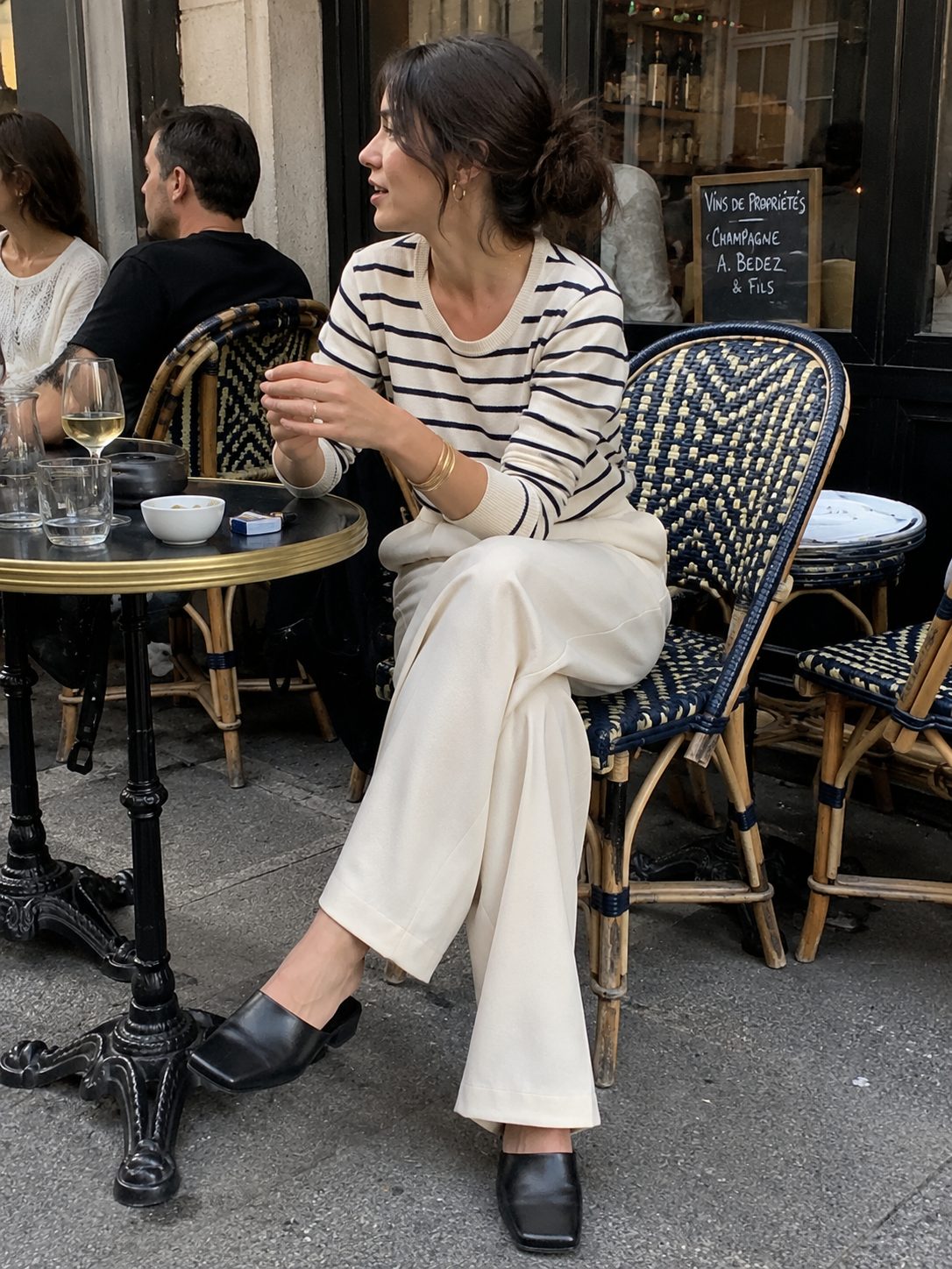 Square-Toe Heeled Mules With Wide-Leg Pants
