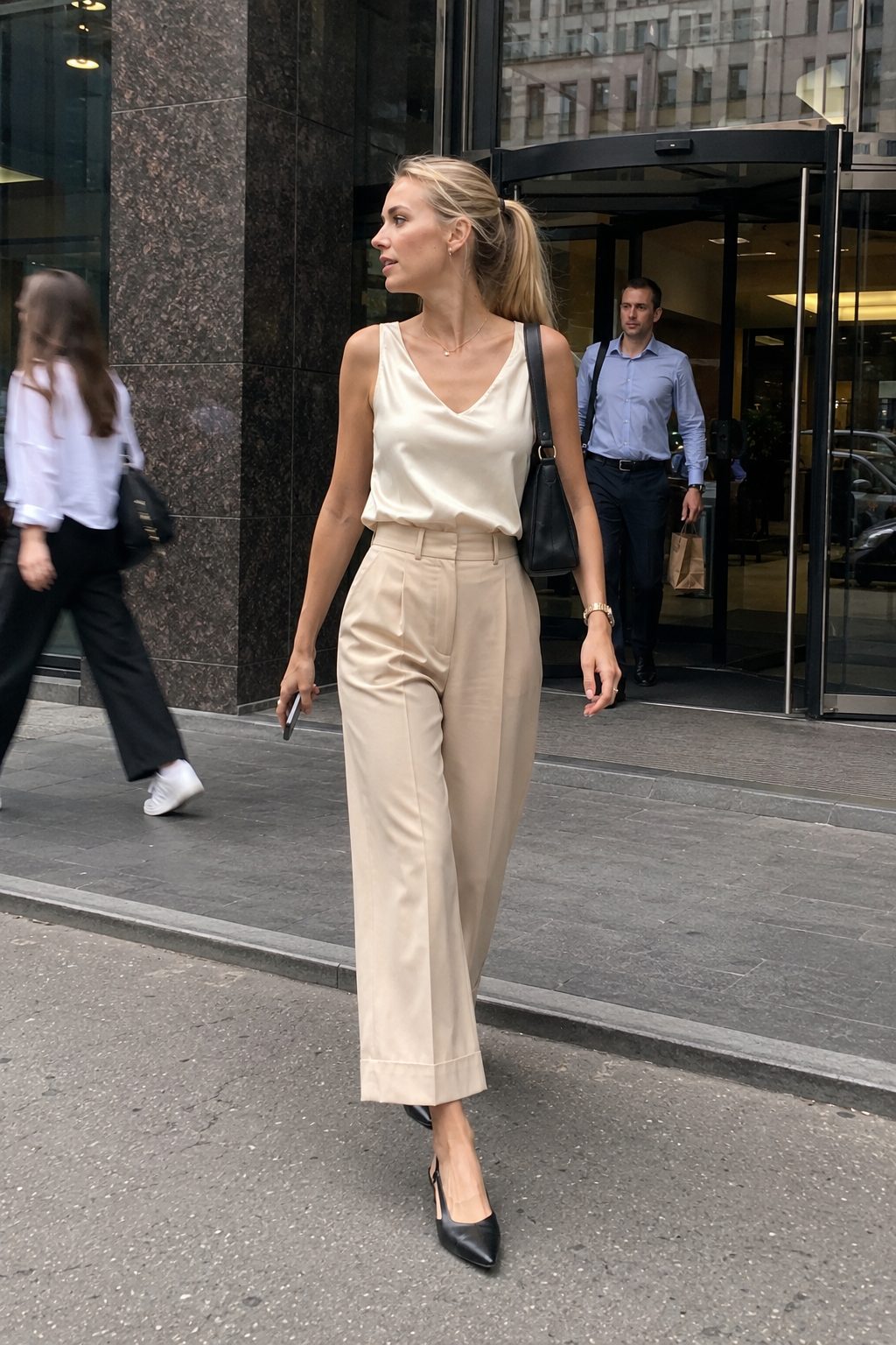 Slingback Heels With Cropped Wide-Leg Pants