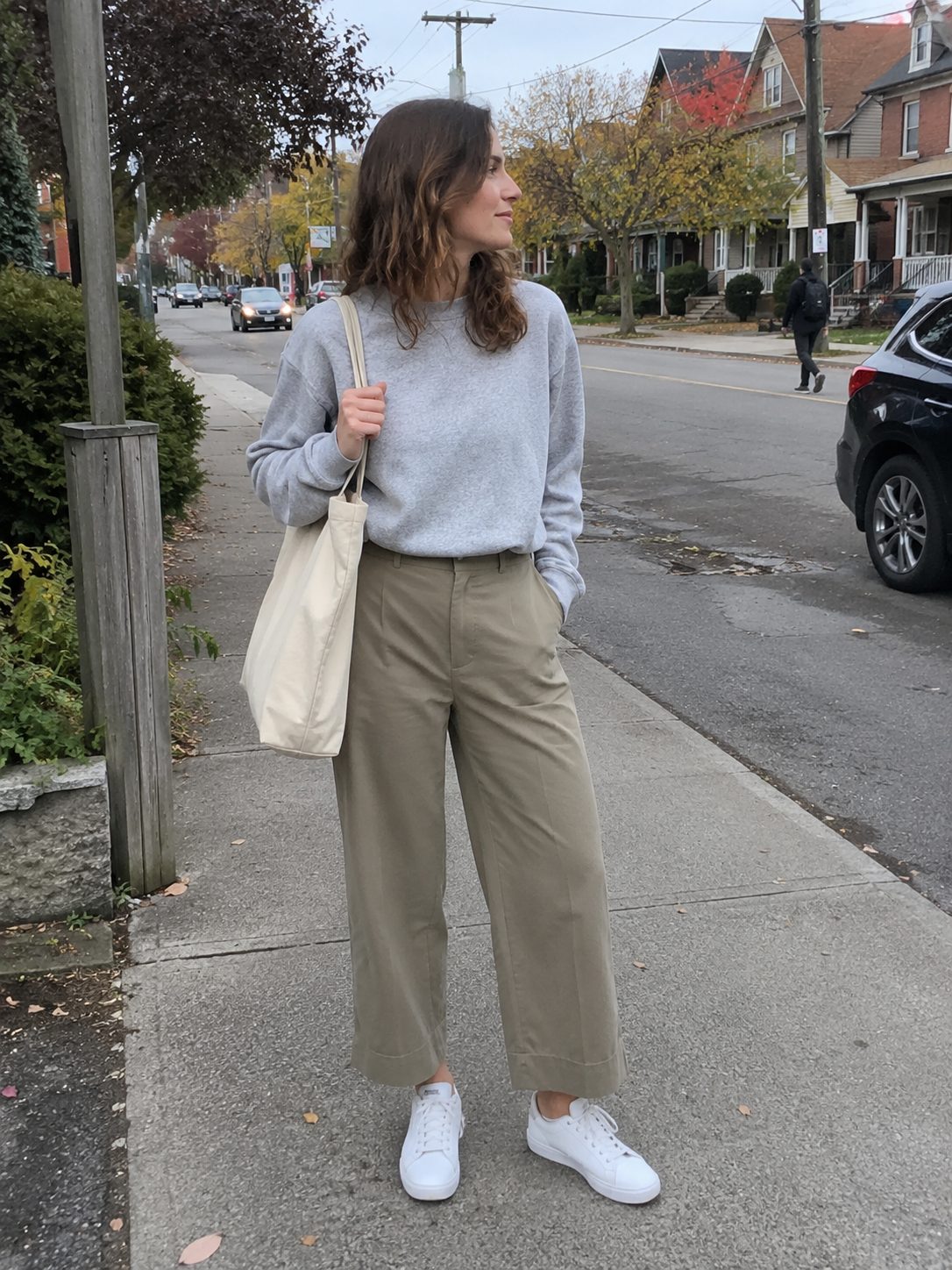 Low-Top White Sneakers With Wide-Leg Pants