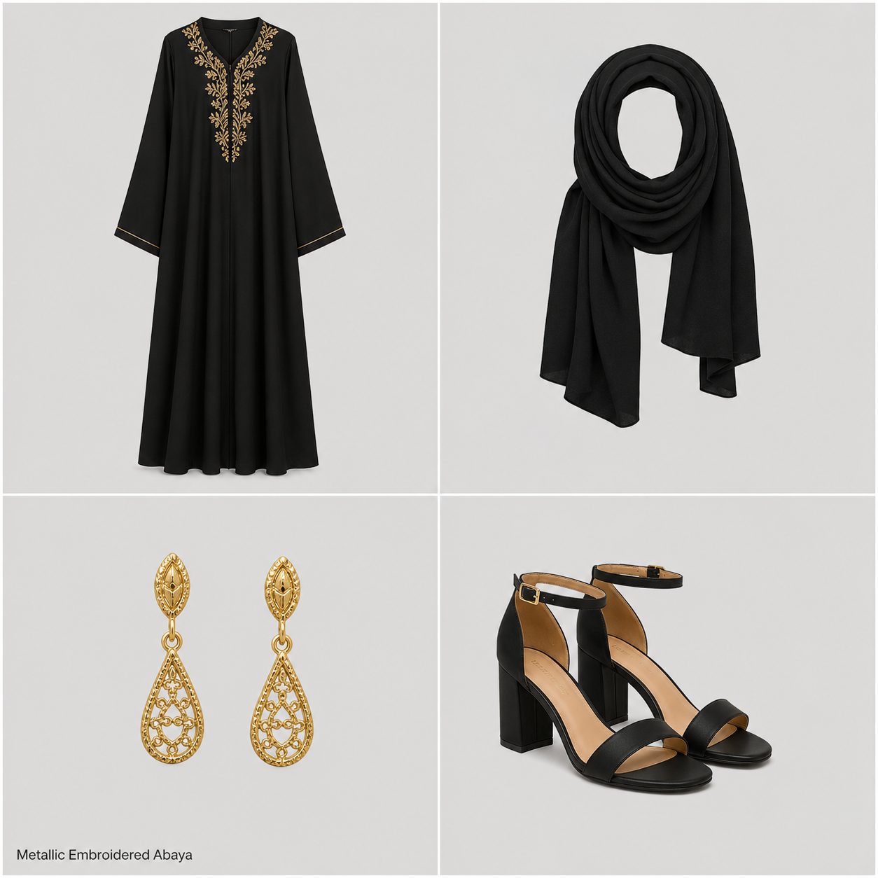 Embroidered neckline abaya with metallic thread