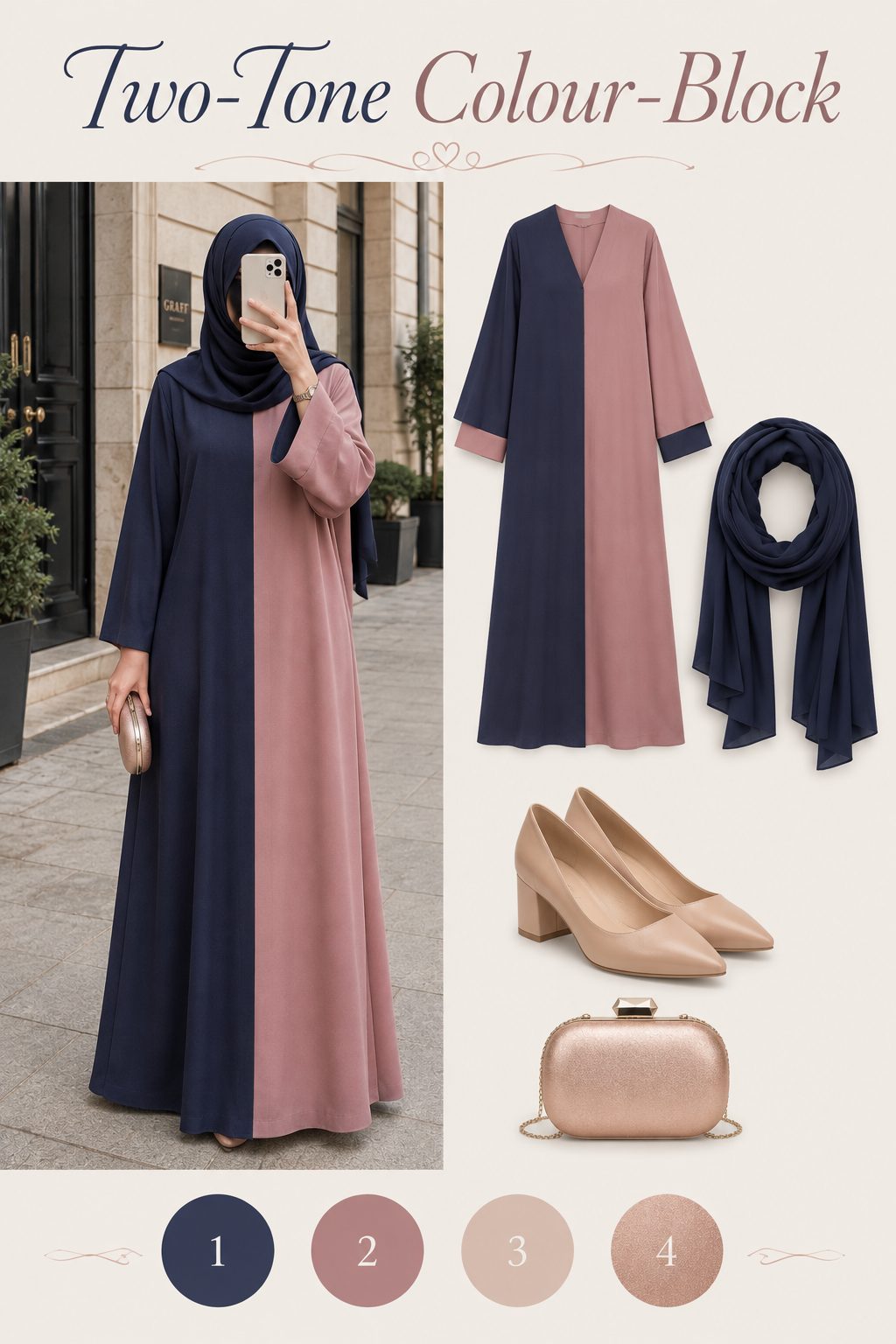 Two-tone colour-block abaya