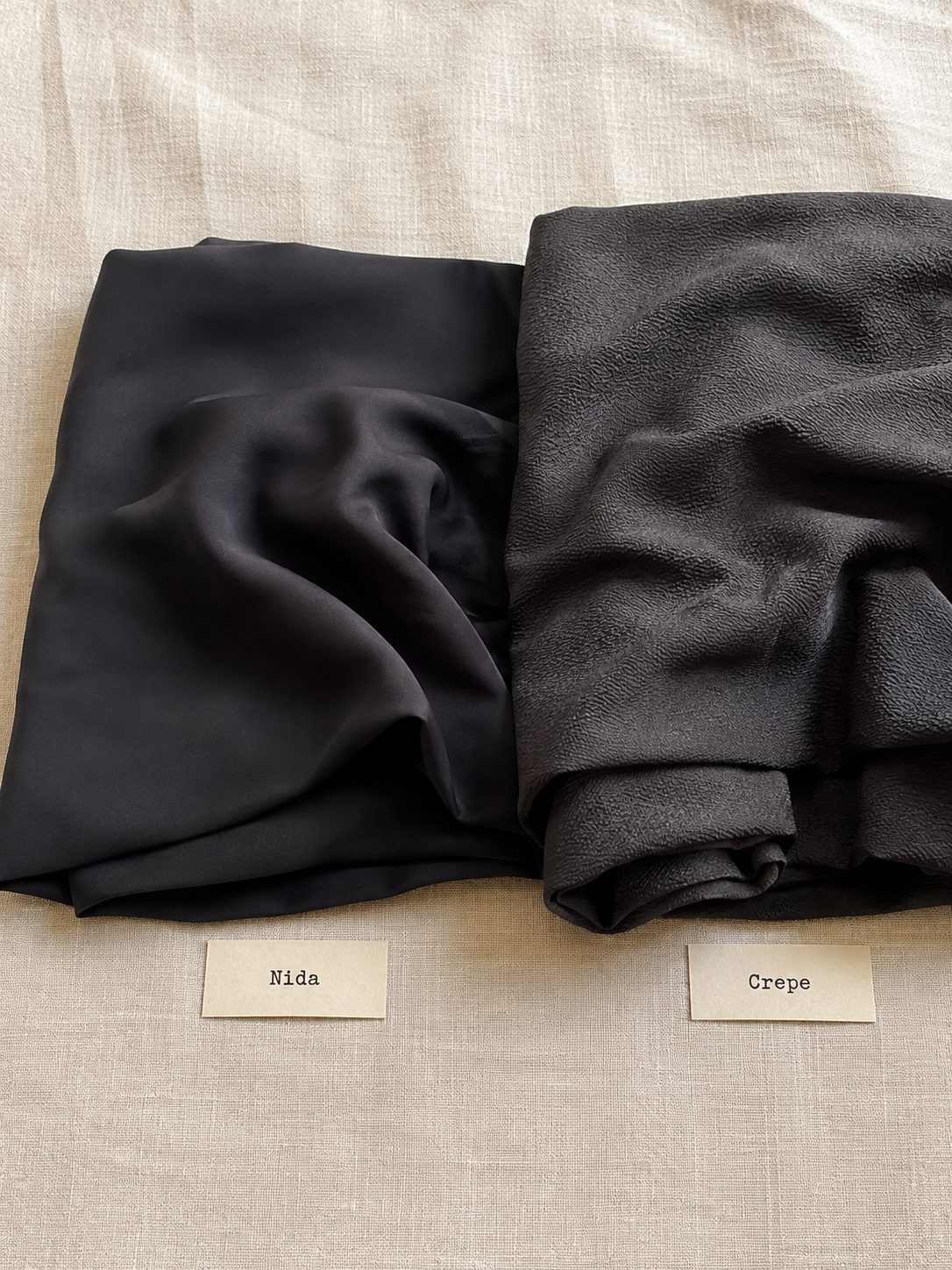 Nida and crepe fabric swatches for choosing the right abaya