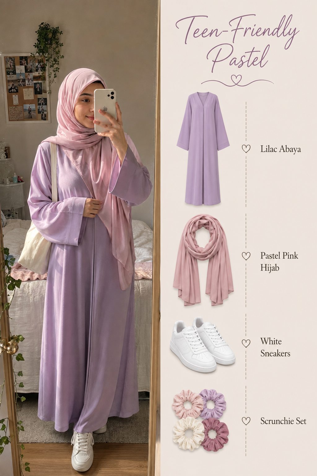 Teen-friendly abaya in soft pastel tones