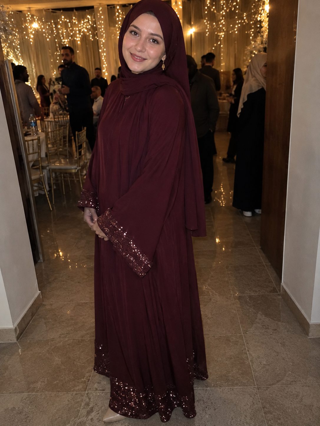 Sequin-trim abaya for New Year and Eid celebrations
