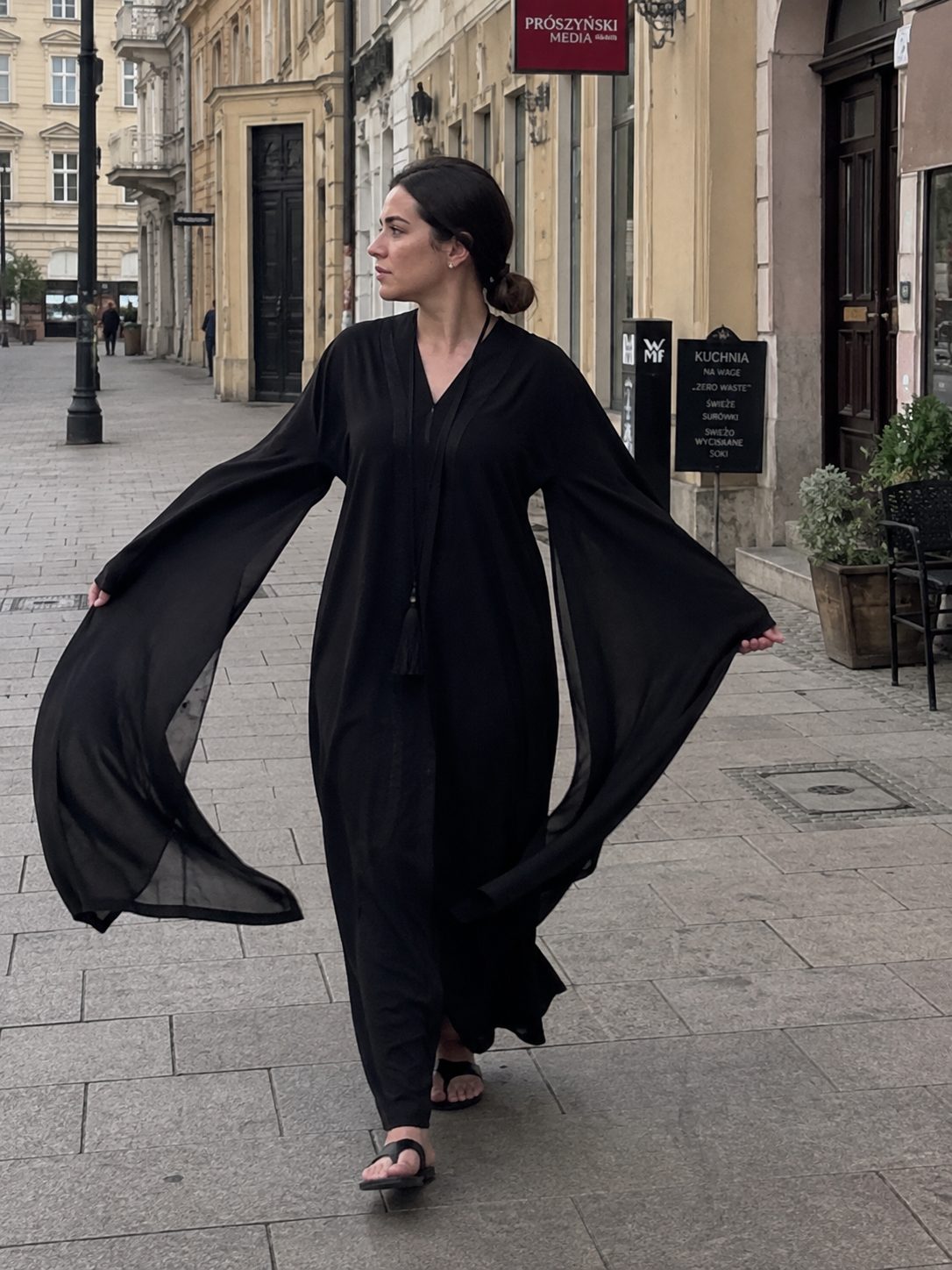 Butterfly-sleeve abaya with dramatic flared sleeves