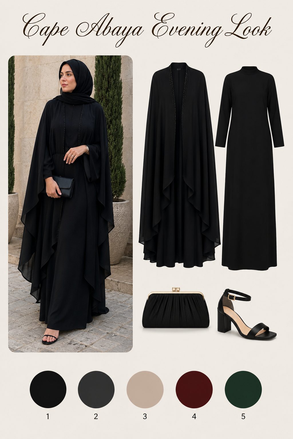 Cape abaya layered over a plain black base abaya