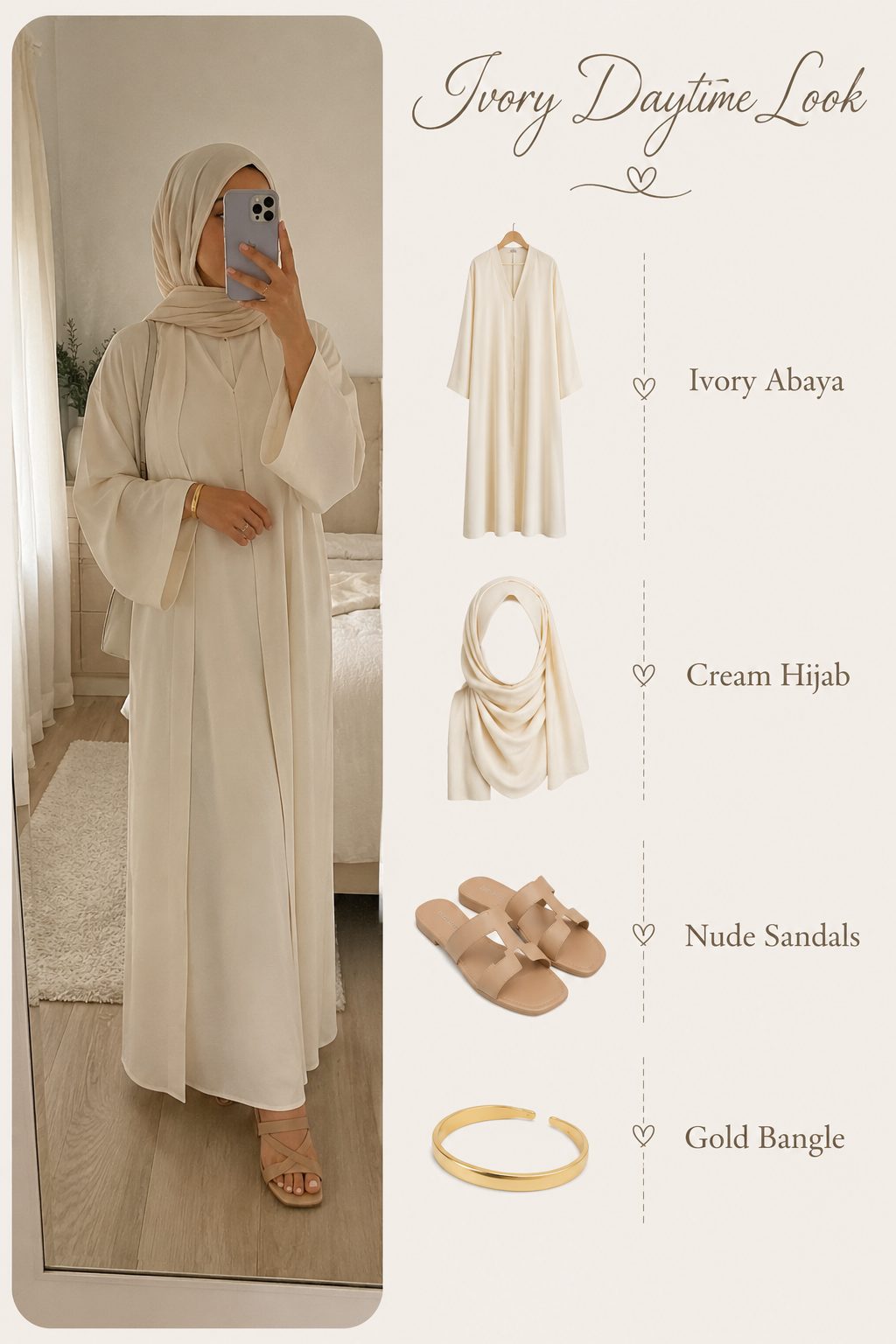 Tonal ivory abaya for a polished daytime look