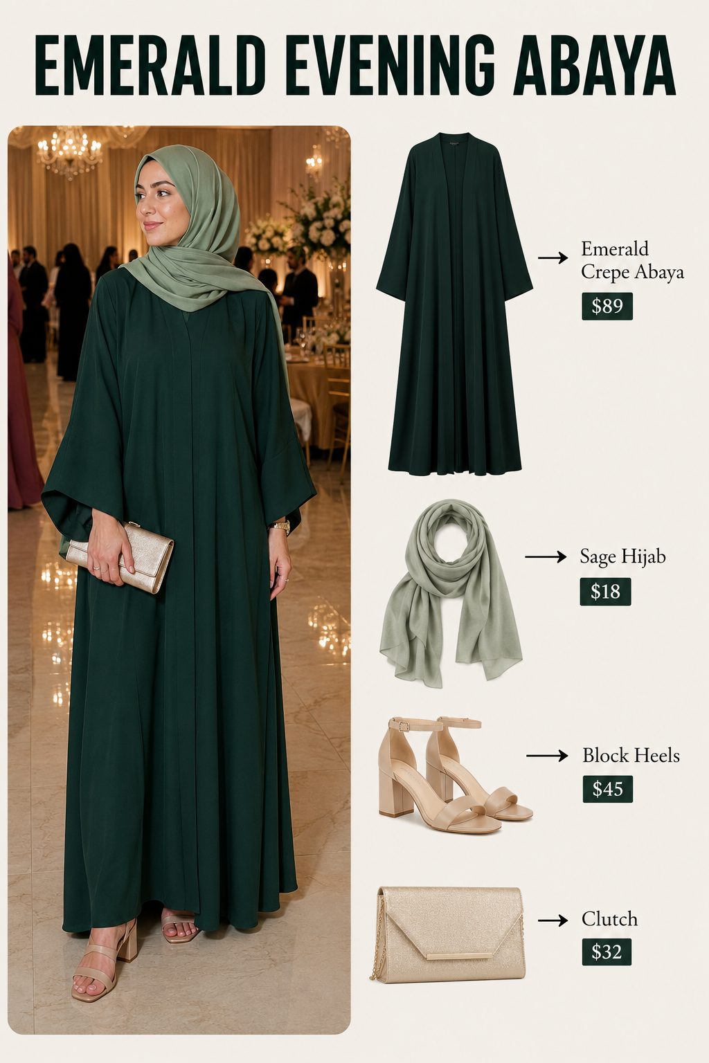 Emerald crepe abaya for evening events
