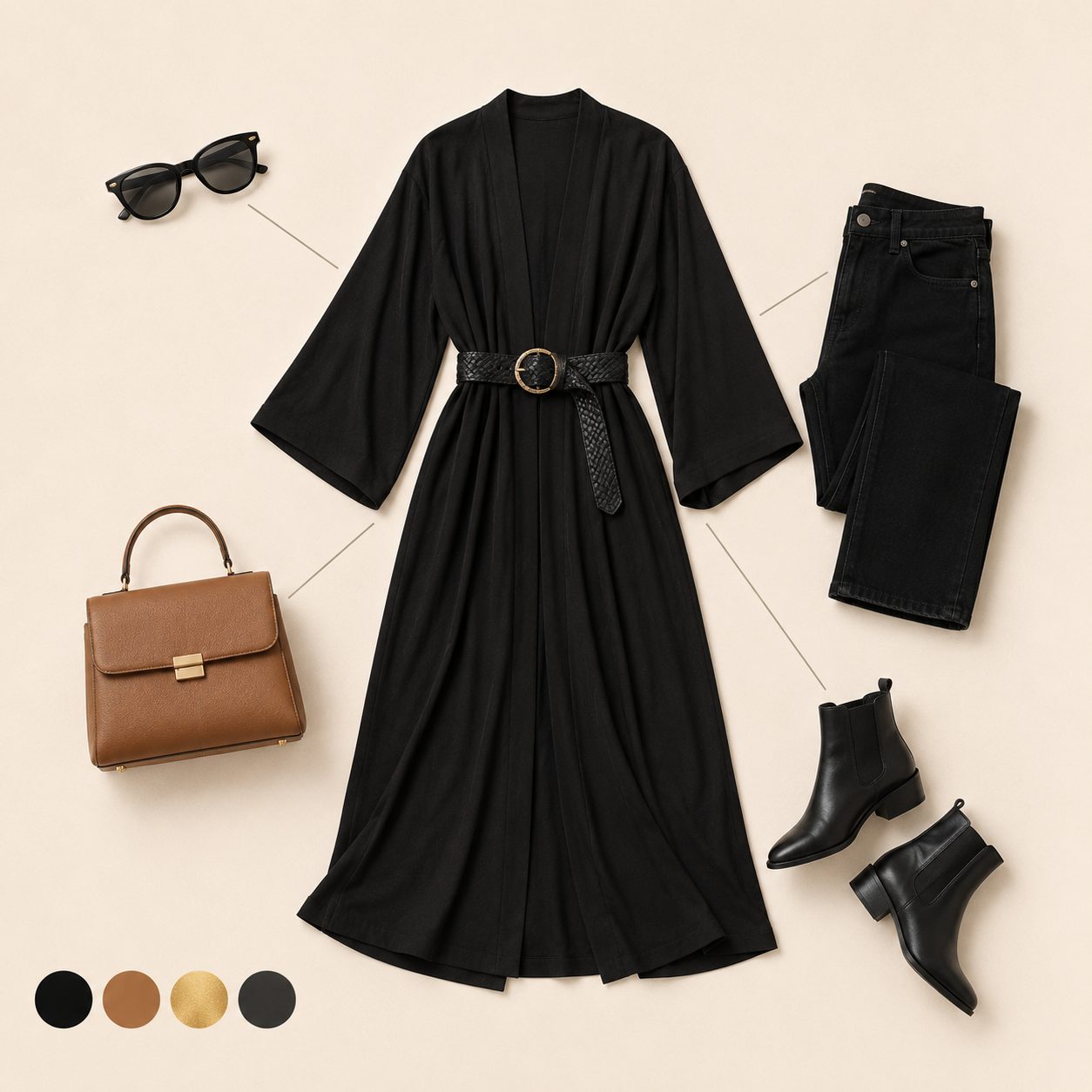 Straight Jeans With a Statement Belt Under a Plain Abaya