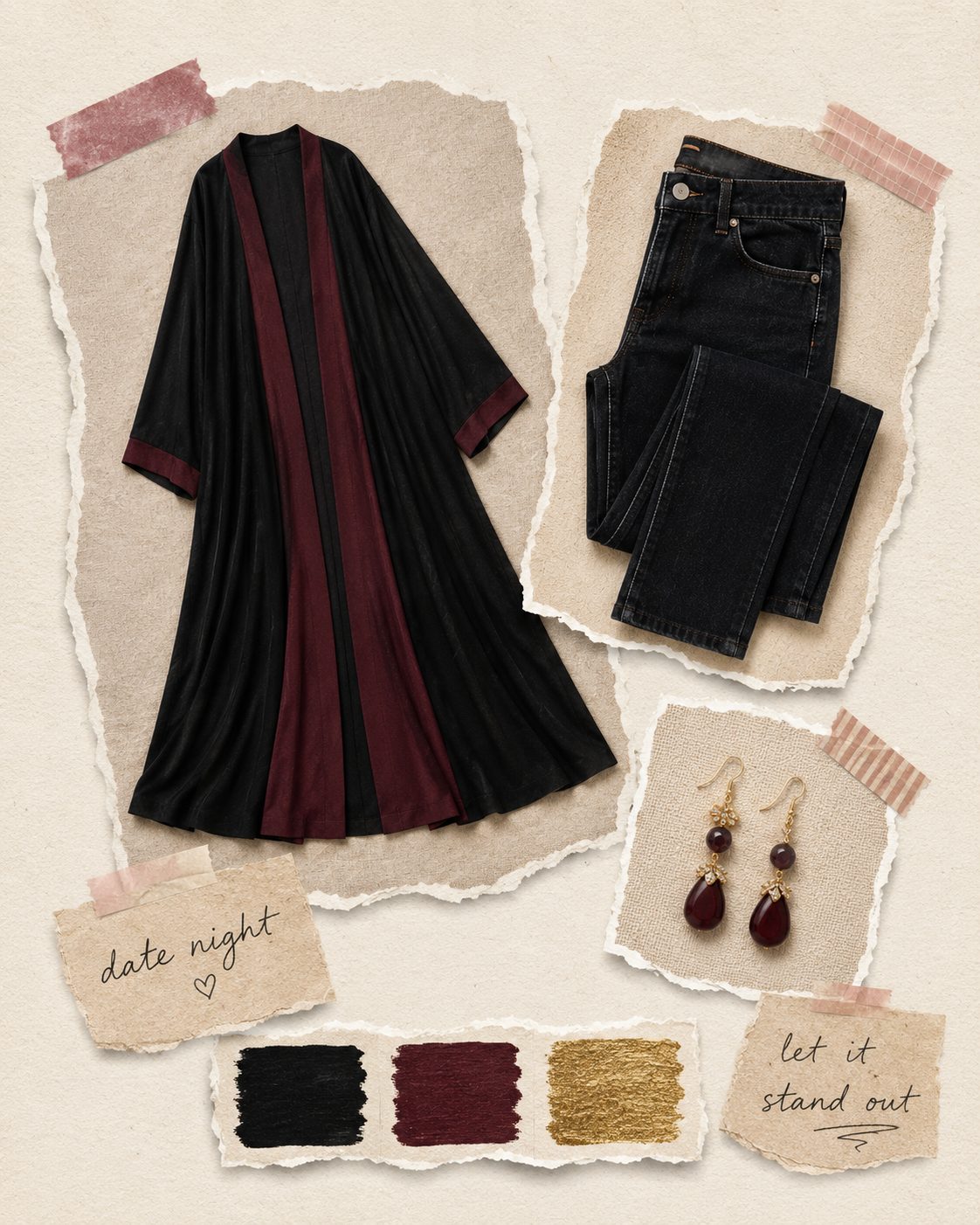 Skinny Jeans Under a Two-Tone Abaya for a Date Night