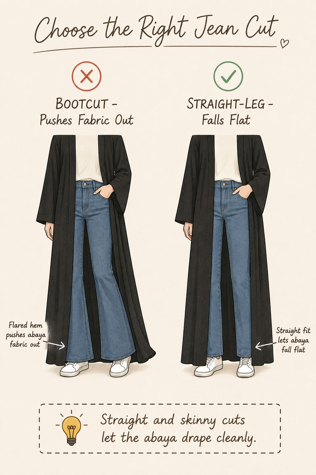 Choose Straight-Leg or Skinny Jeans, Never Bootcut or Flare