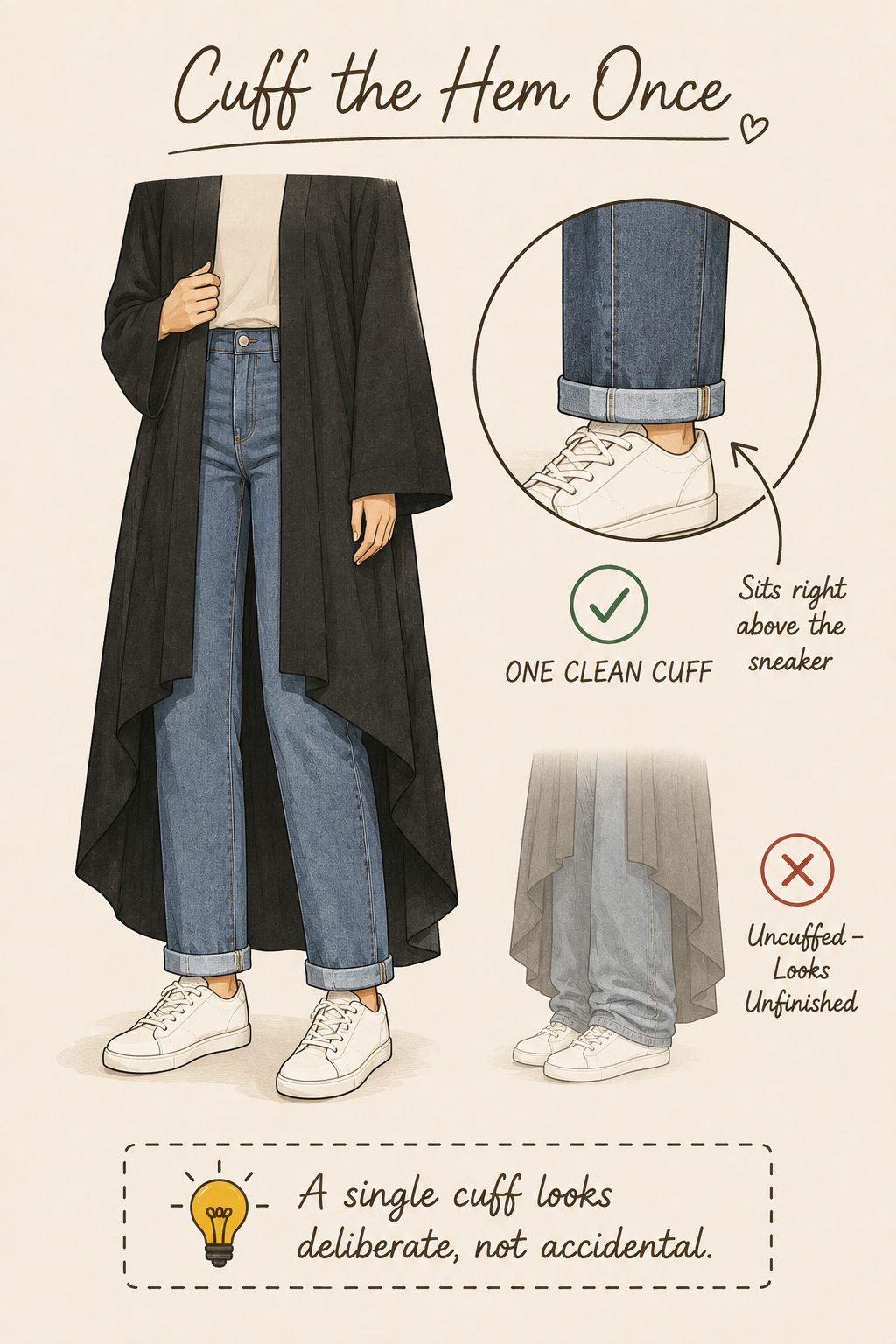 Cuff the Jean Hem Once If Your Abaya's Front Hem Sits Above the Ankle