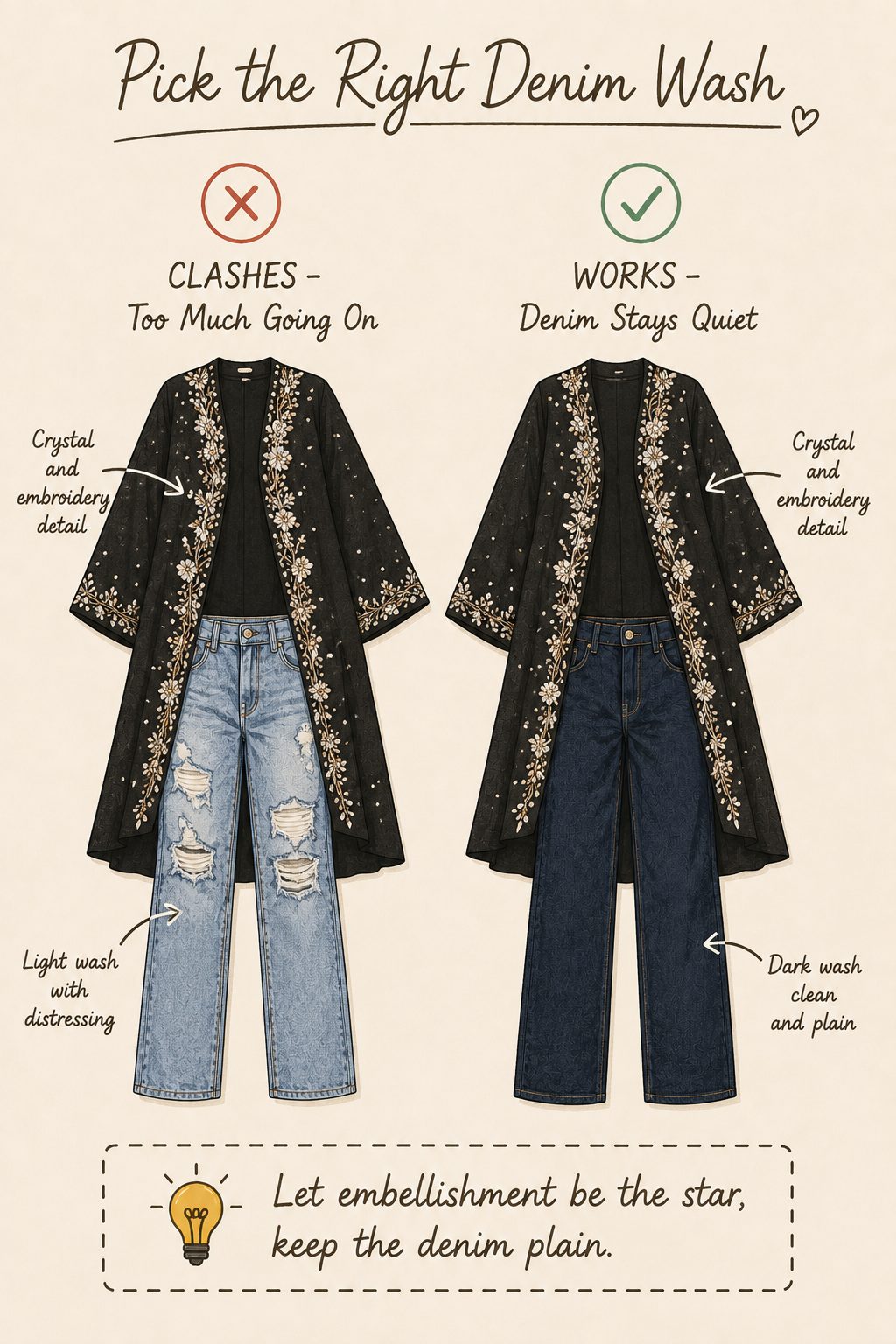 Pick a Jean Wash That Doesn't Compete With an Embellished Abaya