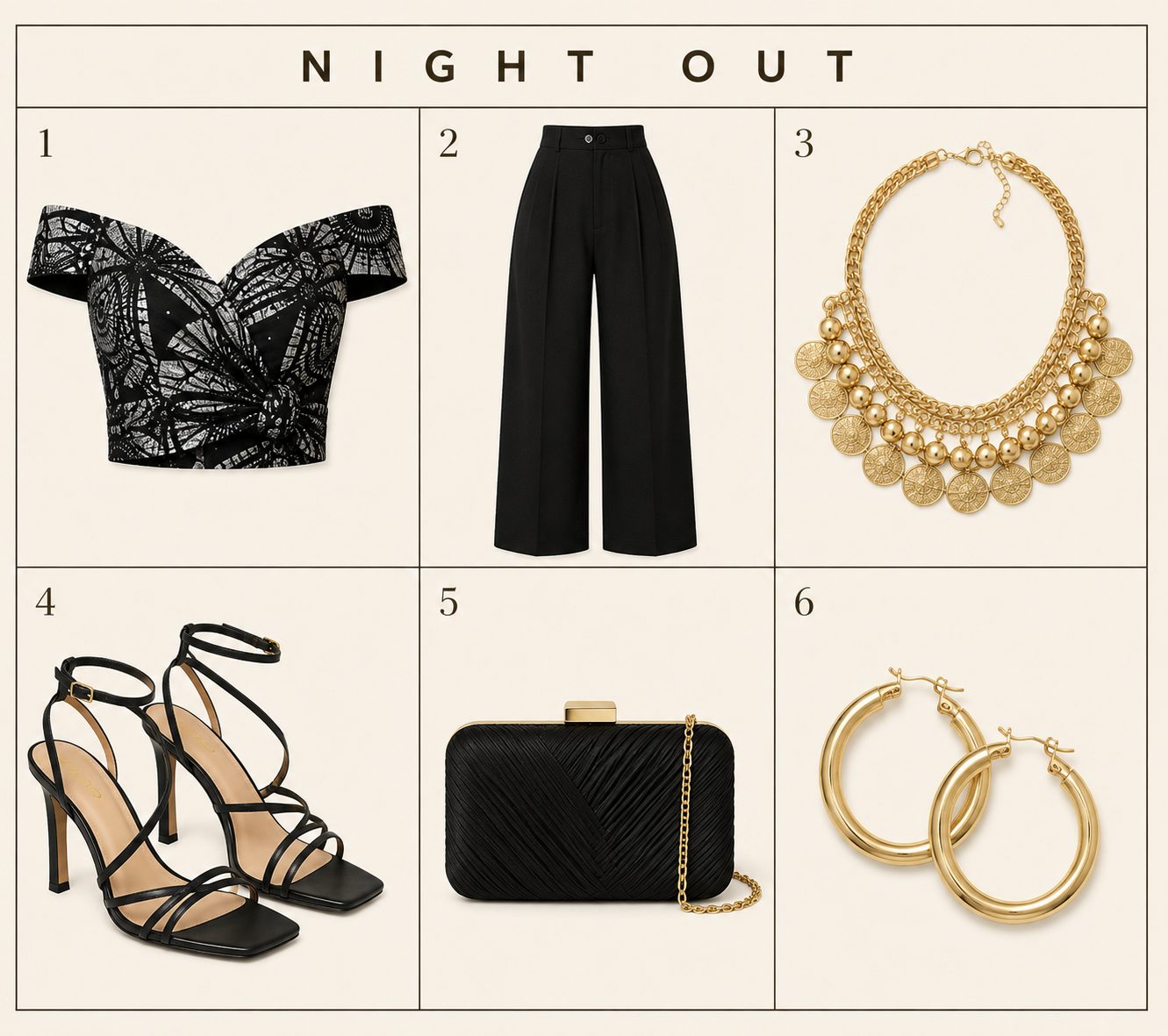 Off-Shoulder Crop Top With a Statement Necklace for a Night Out