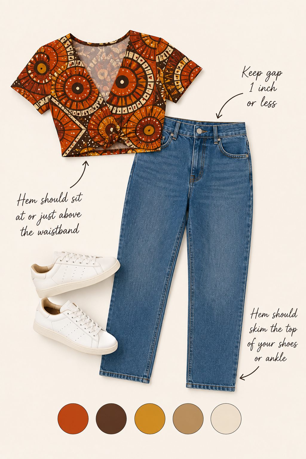 Crop Top With High-Waisted Straight-Leg Jeans and Sneakers