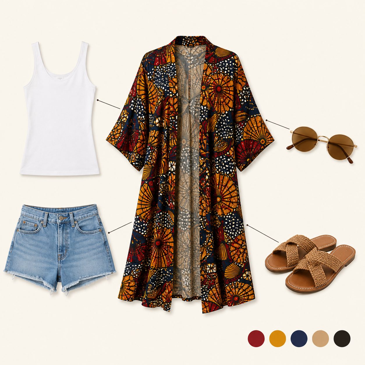 Ankara Kimono Over a Plain Tank and Shorts