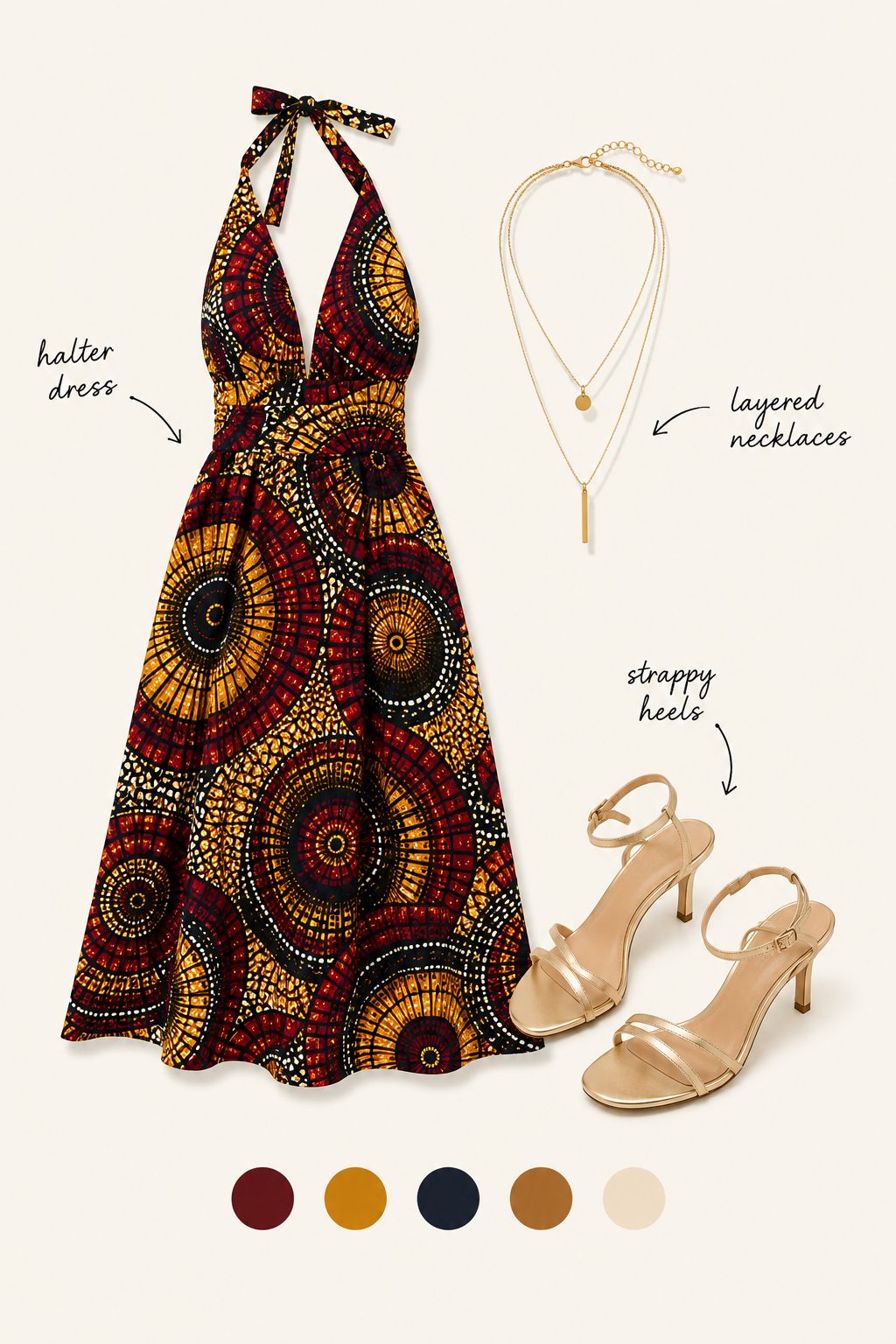 Ankara Halter Dress With Layered Necklaces