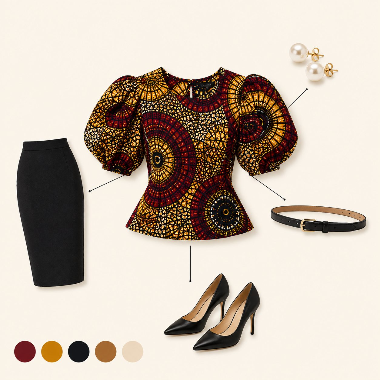 Ankara Puff-Sleeve Blouse With a Pencil Skirt