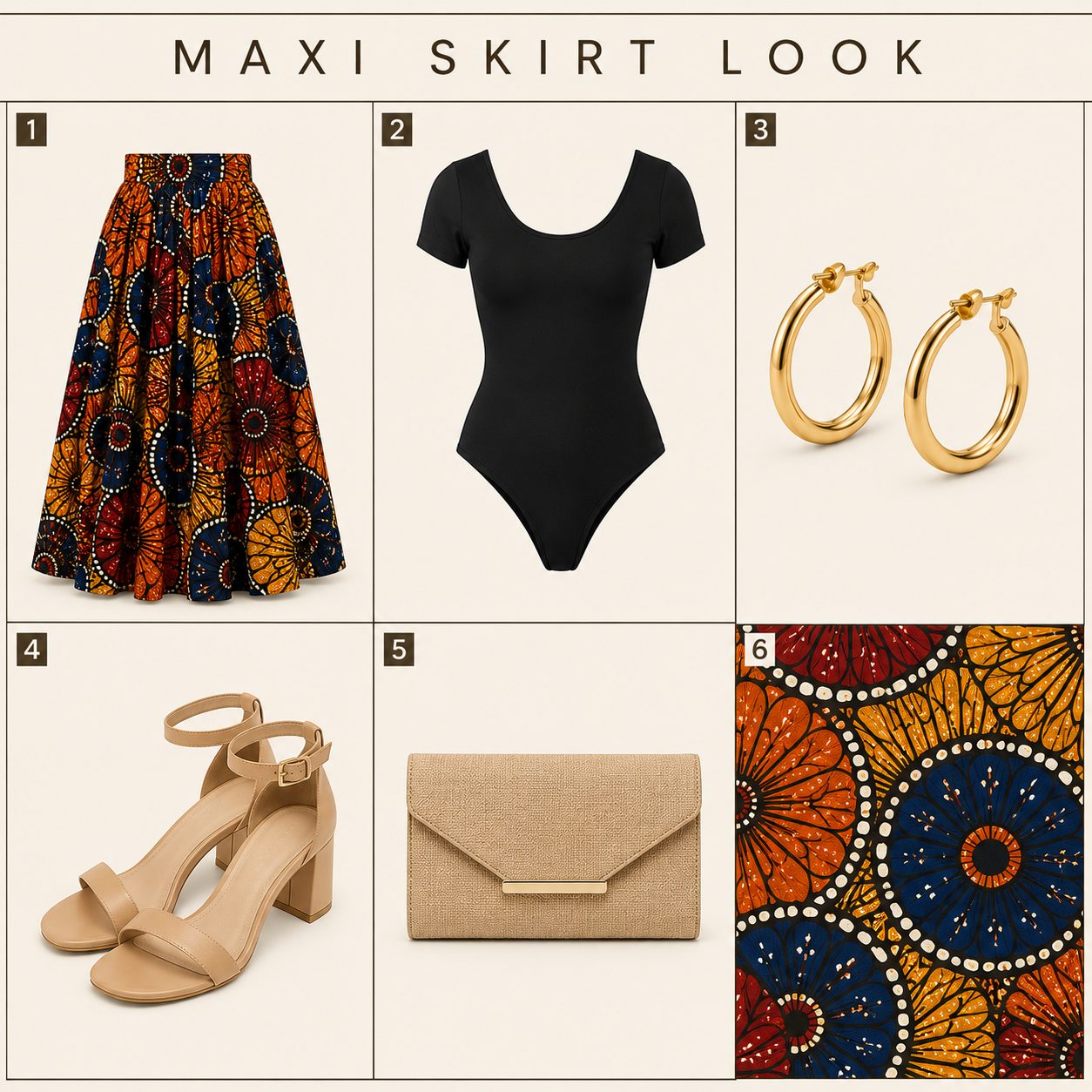 Ankara Maxi Skirt With a Fitted Black Bodysuit
