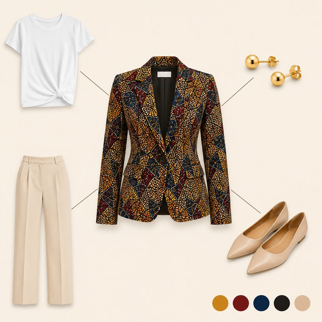 Ankara Blazer Over a Plain White Tee and Trousers