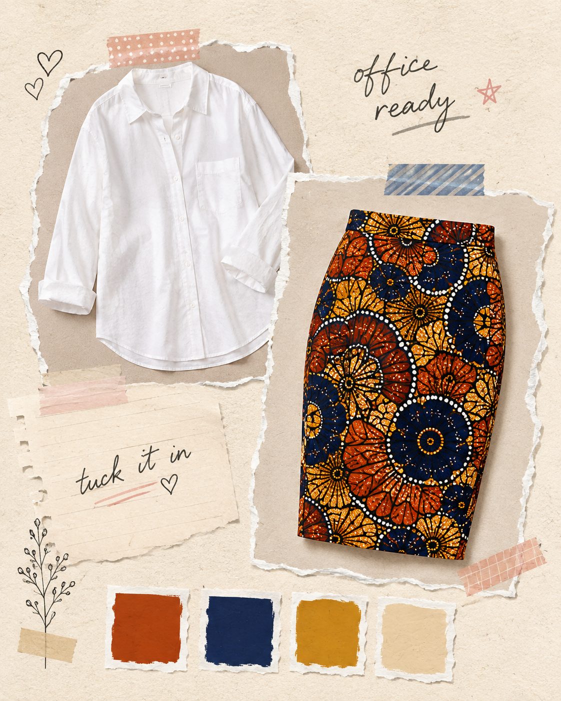 Ankara Pencil Skirt With a Tucked-In Button-Down