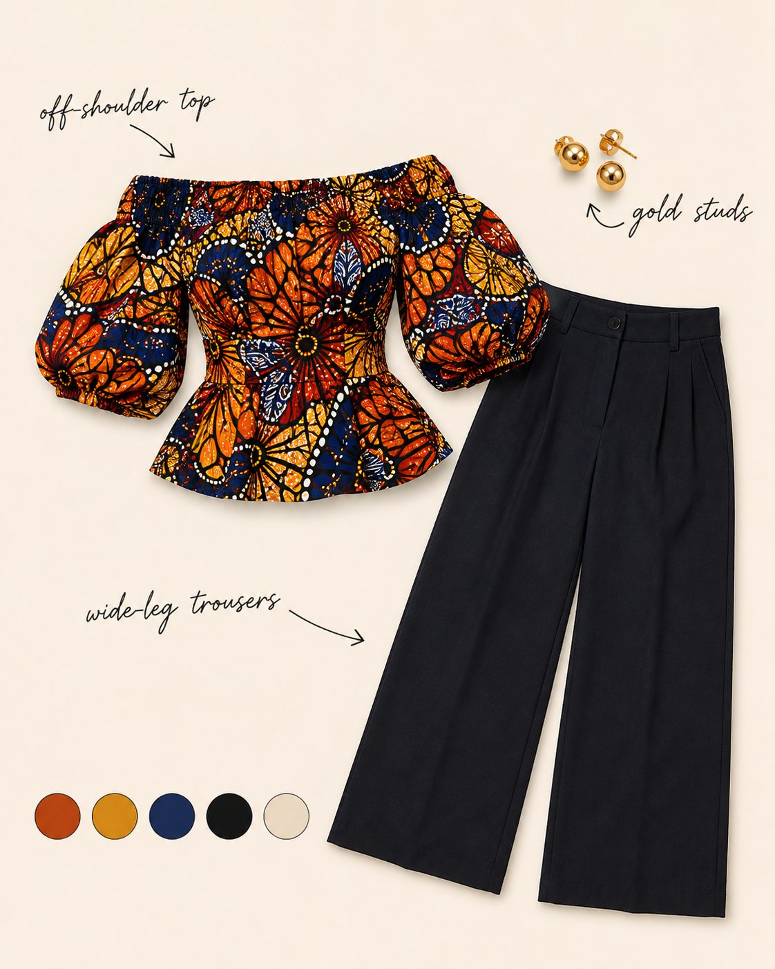 Ankara Off-Shoulder Top With Wide-Leg Trousers