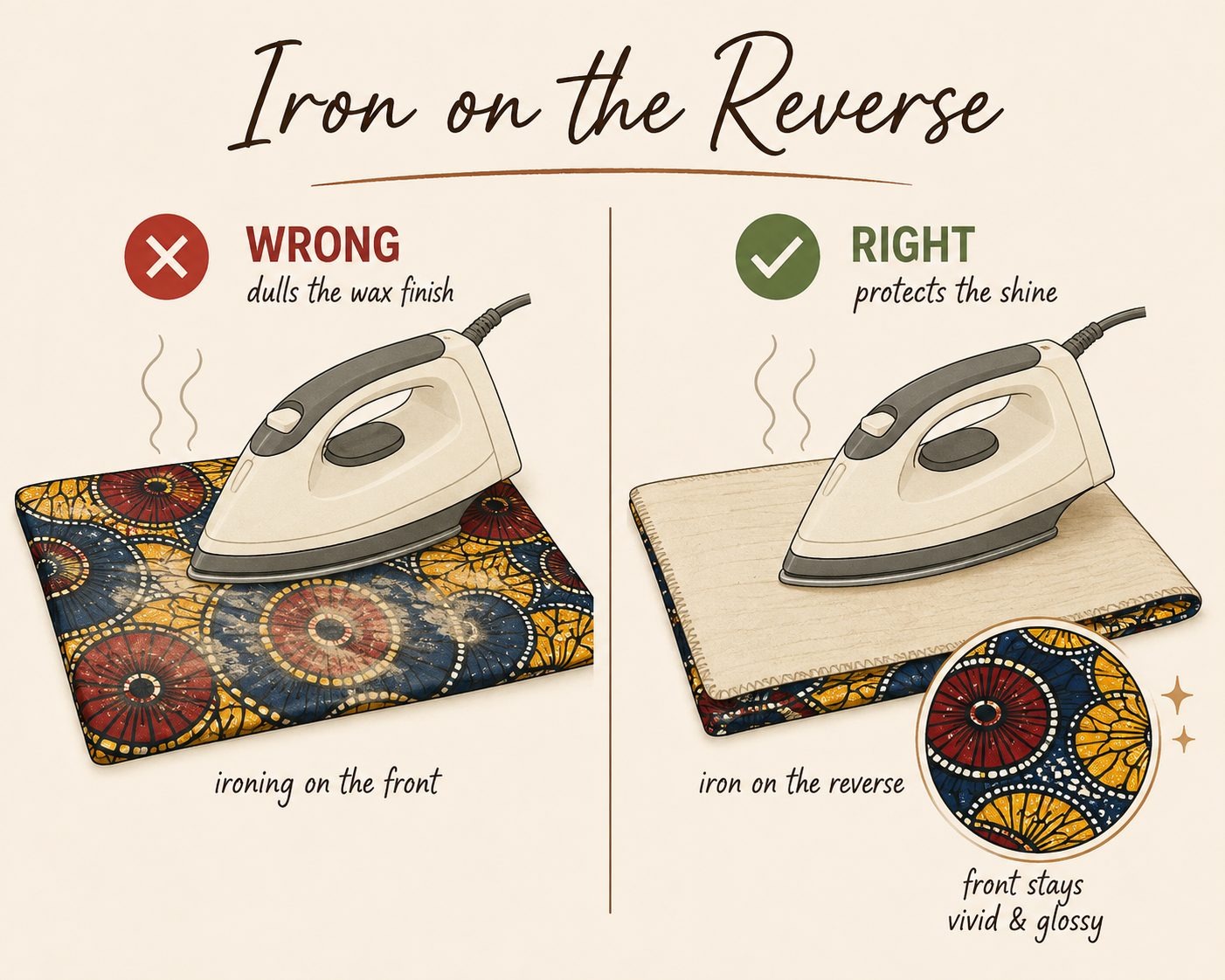 Iron on the Reverse Side to Protect the Wax Finish