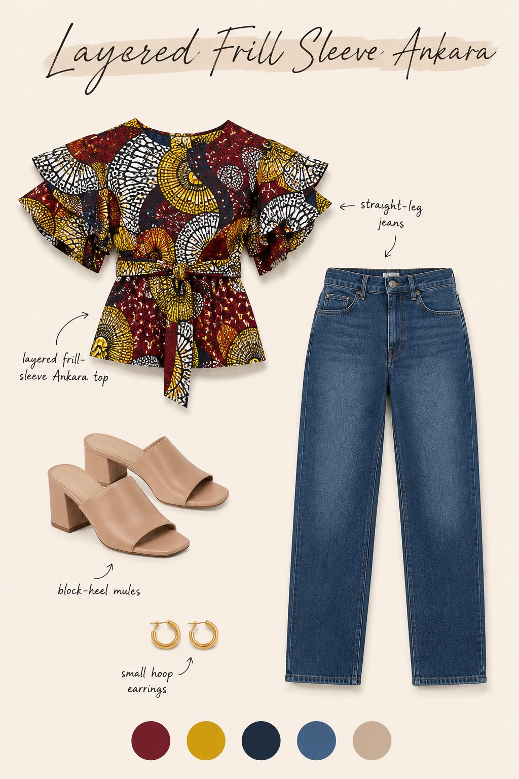 Off-Shoulder Ankara Top with Layered Frill Sleeves