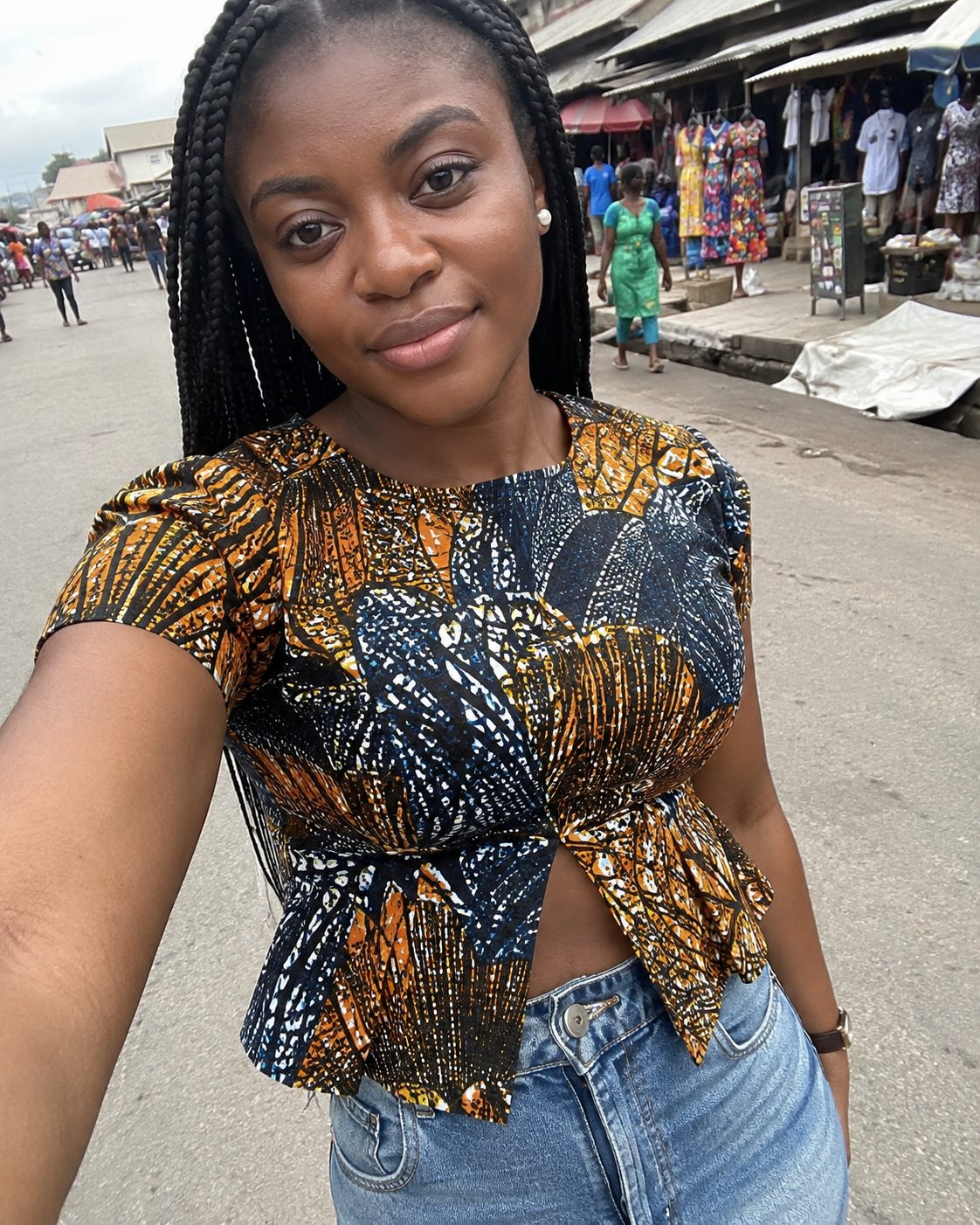 Off-Shoulder Ankara Peplum Top with a Front Slit