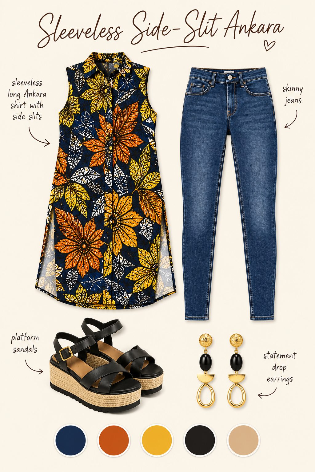 Sleeveless Long Ankara Shirt with Side Slits