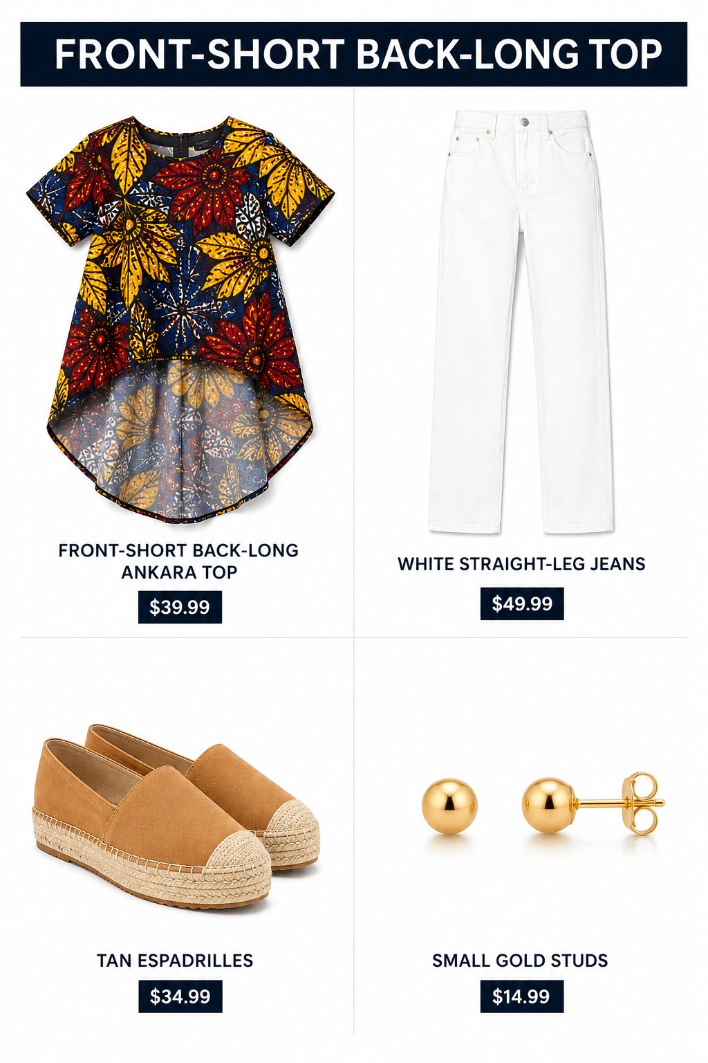 Front-Short, Back-Long Ankara Top with White Jeans