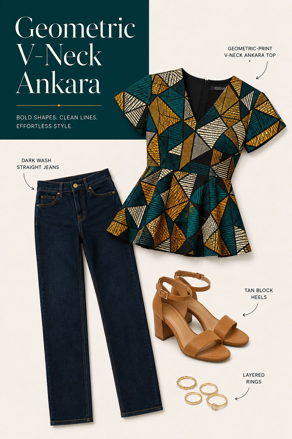 Geometric Ankara V-Neck Top