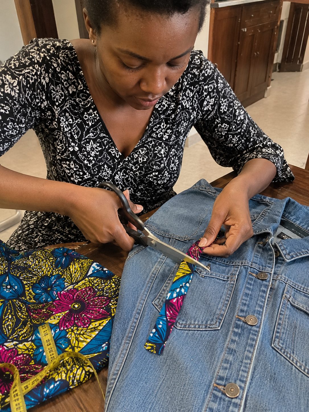 Cut a 2-Inch Ankara Strip to Patch a Plain Denim Jacket