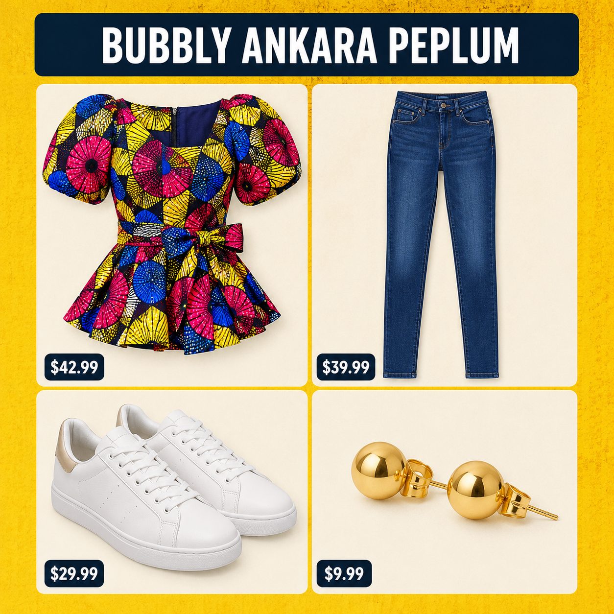 Umbrella-Sleeve Ankara Peplum Top with a Bow Belt