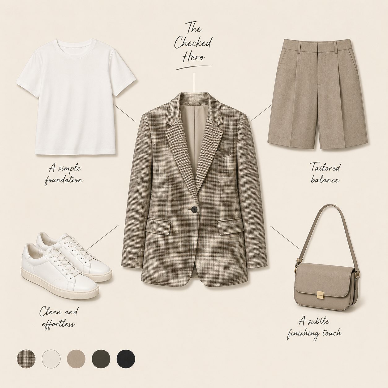 Checked Blazer With a Plain White Tee and Tailored Shorts