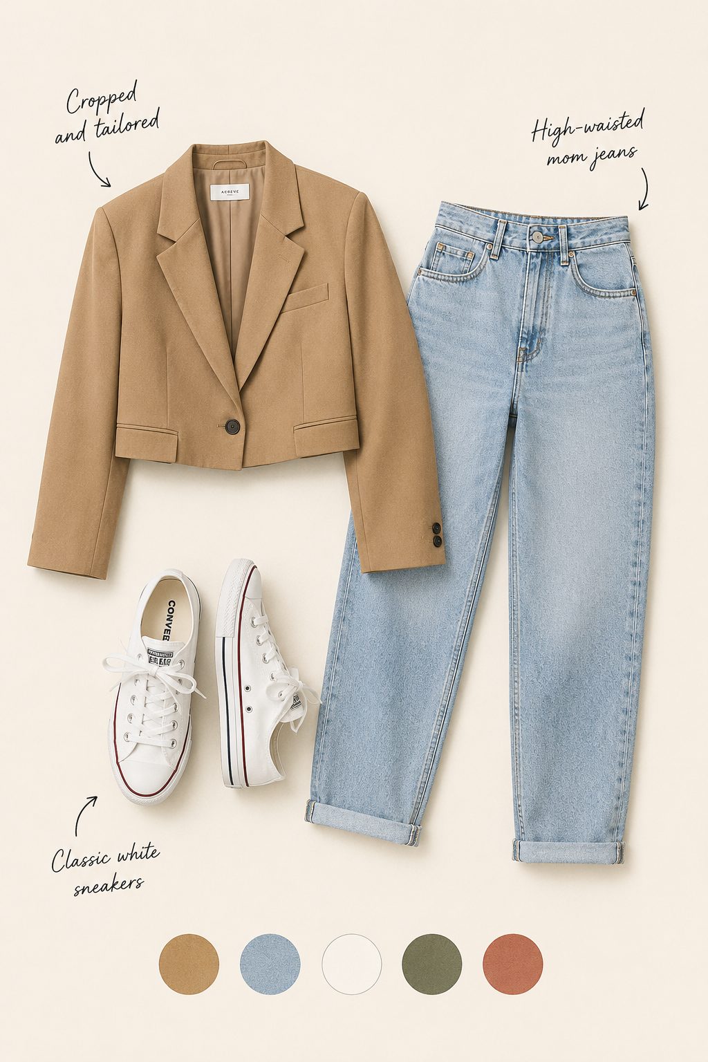 Cropped Blazer With High-Waisted Mom Jeans and Sneakers